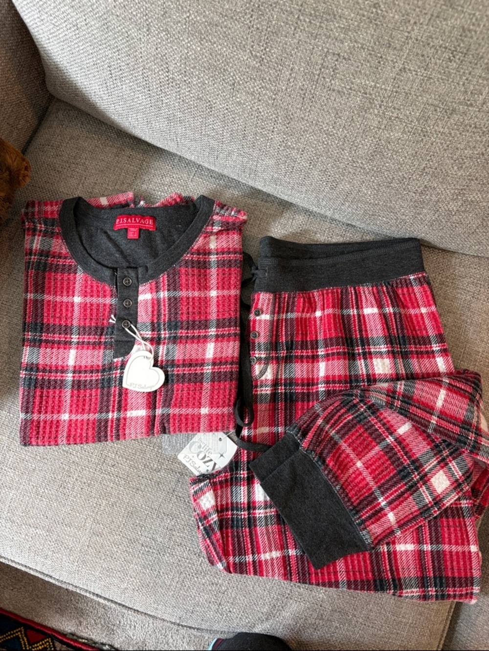 P.J. Salvage Red/Black Plaid thermal Two-Piece Pajama Set NWT Sz L